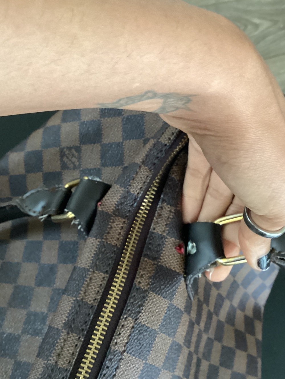 Vintage Louis Vuitton Brown Damier Ebene Satchel with Gold-Tone Hardware - Picture 7 of 12
